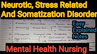 Notes Of Neurotic Stress Related And Somatization Disorder in Mental Health Nursing Psychiatric [upl. by Ahsinned133]