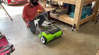 Unboxing and Spring lawn prepare with green works electric Dethatcher and earthwise lawn sweeper [upl. by Devlen]