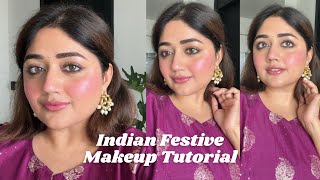 Indian Festive Makeup with Skincare  for Daytime  corallista [upl. by Nylodnew441]