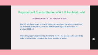 Preparation and Standardization of 01 M perchloric acid [upl. by Scharf698]