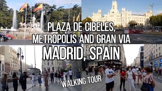 Part 2 Walking tour around Plaza de Cibeles Metropolis and Gran Via Madrid Spain [upl. by Forrester778]