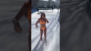 Young girl going in bikini in the snow [upl. by Etnoed]