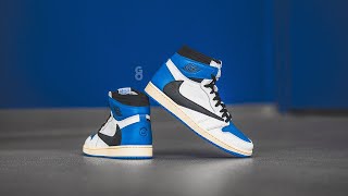 Fragment x Travis Scott x Air Jordan 1 Retro High OG SP quotSail  Military Bluequot Review amp OnFeet [upl. by Ressler61]