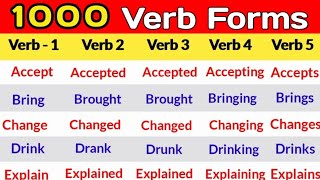 1000 Verb Forms in English grammar V1 V2 V3  V1 V2 V3 V4 V5 Verbs List  Verbs V1 V2 V3 [upl. by Cinnamon476]