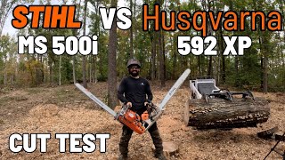 STIHL 500i VS Husqvarna 592XP Cut Test [upl. by Snowber]