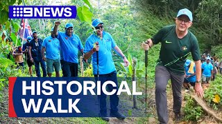 Albanese becomes first PM to walk part of the Kokoda Track  9 News Australia [upl. by Anerbes]