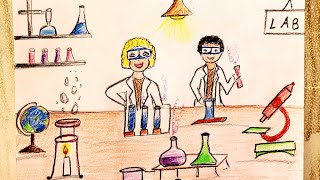 SCIENCE LAB DRAWING  LABORATORY DRAWING  LABORATUVAR ÇİZİMİ science lab [upl. by Ahseret]