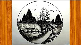 Easy circle scenery drawing  Easy drawing ideas for beginners  Easy circle drawing circlescenery [upl. by Humble]