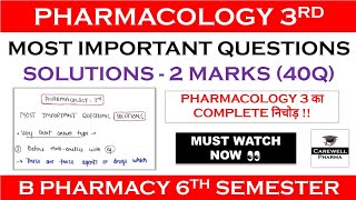 Solutions  2 Marks complete  Pharmacology 6th semester Important Questions  Carewell Pharma [upl. by Marjie]