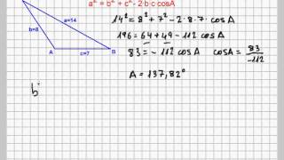 TROBAR ELS ANGLES DUN TRIANGLE SABENT ELS COSTATS  TEOREMA DEL COSINUS [upl. by Pavlish739]