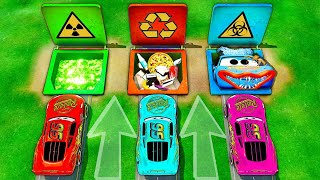 Mega Trash Can amp Acid amp Car Eater Pits Vs McQueen amp Pixar cars  BeamNGDrive Compilation [upl. by Hallock]