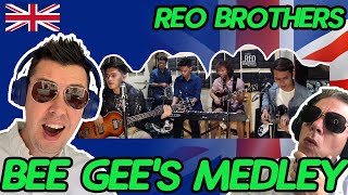 REO Brothers  Bee Gees Medley BRITS REACTION [upl. by Ydde]