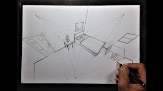 How to Draw a Simple Bedroom in Three Point Perspective [upl. by Tahp]