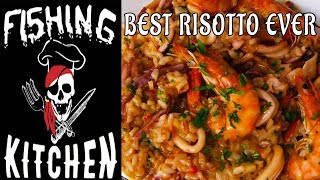 BEST SHRIMPS AND SQUID RISOTTO  Fishing Kitchen  Cooking On The Sea [upl. by Yenaj312]