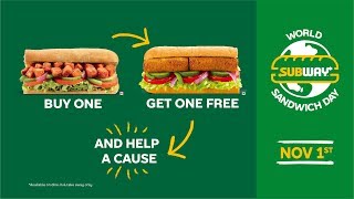 World Sandwich Day 2019 Buy One Get One Free Subway India [upl. by Agnimod446]