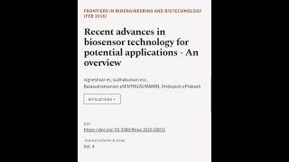 Recent advances in biosensor technology for potential applications  An overview  RTCLTV [upl. by Anaitsirk]