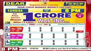 Dear finch monday weekly lottery 800 PM Date 13052024 Dear goverment lotteries live draw results [upl. by Imoin]