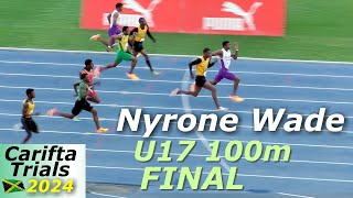 Nyrone Wade  Kingston College  Malike Nugent  Boys U17 100m Final  Carifta Trials Jamaica 2024 [upl. by Tal]