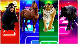 🐂 Ferdinand 🆚 🐎 Funny Horse 🆚 🐅 Funny Tiger 🆚 🐺 Funny Wolf  Tiles Hop EDM Rush [upl. by Halle83]