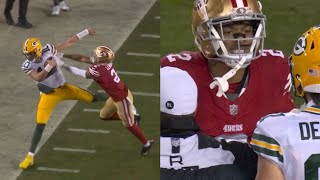 Deommondre Lenoir hits Jordan Love in the sidelines and Packers and 49ers gets heated 😳 [upl. by Shulins]