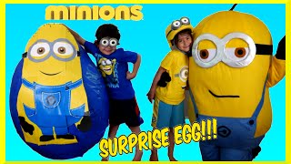 Despicable Me Minions Super Giant Surprise Egg Toys with Evan and Maya [upl. by Ihcekn27]