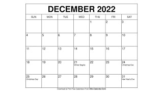 Printable December 2022 Calendar Templates with Holidays  Wiki Calendar [upl. by Relyks]