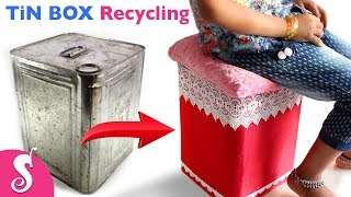 Tin BOX Idea  Make Easy STOOL amp TABLE reusing Waste TiN BOX  Best Out of Waste with Tin Box [upl. by Duaner197]