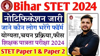 Bihar STET 2024 Notification  Bihar STET Eligibility Age Limit Fee Exam Pattern Online Date [upl. by Gollin]