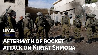 Aftermath of rocket attack on Israels Kiryat Shmona  AFP [upl. by Meggy807]