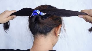 Latest Bun Hairstyle With Duck Teeth Hair Clips  Simple Hair Style Girl For Wedding Party [upl. by Cardie333]