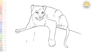 Panther drawings easy  Wild animal drawing tutorial  How to draw A Panther on the rock easy steps [upl. by Nelson]