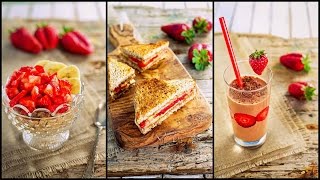 3 IDEE per la COLAZIONE SANA  Con fragole e banane FACILI VELOCI LIGHT  3 healthy breakfast ideas [upl. by Aratahs]