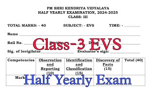 Class3 EVS Half Yearly Exam Question Paper  Term1 Session 202425 PM Shri Kendriya Vidyalaya [upl. by Rtoip358]