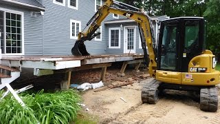 Cat 3055e2 Demolishing Deck Timelapse [upl. by Ahsinut752]