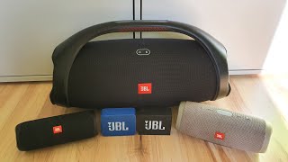 JBL Boombox 2 vs JBL Charge 3 vs JBL Flip 5 vs JBL GO 2 vs JBL GO [upl. by Gibe876]