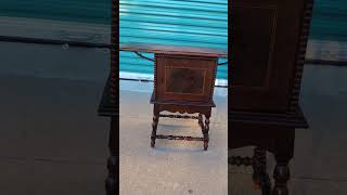 Antique Walnut Burl Colonial Style Humidor Side Table Drop Leaf Tobacco Cabinet [upl. by Serge]