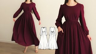 Sewing Tutorial for Modest Maxi Linen Dress  Sewing Pattern 🌸 [upl. by Ylecic]