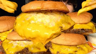 ASMR MUKBANG DOUBLE CHEESE BURGERS amp FRENCH FRIES  WITH CHEESE SAUCE [upl. by Gratiana]