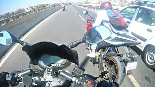 Pulsar 220f vs R15 v2  10km flyover deadly Race  Close calls [upl. by Eycal]