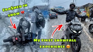 Finally Bachpan ka sapna pura hua 🥹  Bike Crashed in Snow  my first time snowfall experience 😍 [upl. by Drareg]