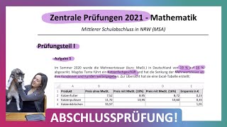 ZP 10 NRW Mathe 2021  Mittlerer Schulabschluss Realschule MSA  Teil 1 A5  Excel Tabellen [upl. by Jareen]