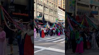 Nongshindae Korean maypoles shorts explorer korea korean parade maypole nyc hanbok [upl. by Amaerd]