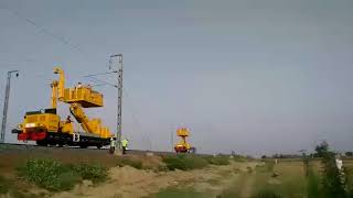 Catenary and contact wire laying in Bhadana Kuberpur section [upl. by Darbie]