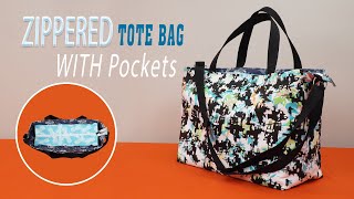 Zippered Tote Bag WITH Pockets  DIY Canvas Tote Bag  Bag making tutorial [upl. by Oirevlis39]