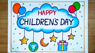 Childrens Day DrawingHappy Childrens Day DrawingHow To Draw Childrens Day Poster Drawing Easy [upl. by Rdnaskela563]