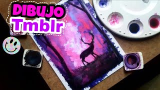 cómo pintar un BOSQUE MISTERIOSO con ACUARELAS 🌈 DIBUJO TMBLR 🔮 SebasArt [upl. by Gasser]