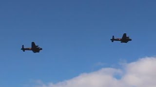 2 Lancaster bomber flypast at The Vintage by the Sea festival Morecambe Bay 2014 [upl. by Nospmas743]