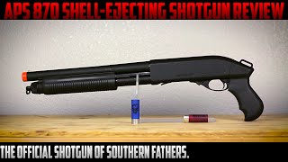 APS ShellEjecting CAM 870 Shotgun Airsoft Review [upl. by Bugbee884]