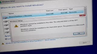 Windows cannot be installed to this disk The selected disk is of the GPT partition style  Next Grey [upl. by Eneloj]