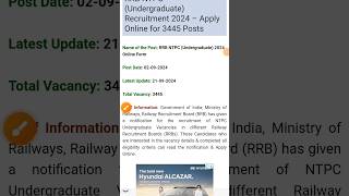 RRB ntpc undergraduate requirment 2024 l rrb ntpc new vacancy 2024 [upl. by Atilehs709]